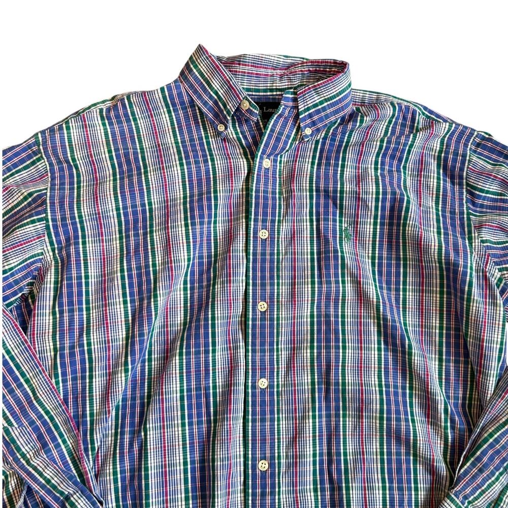 Ralph Lauren Blake Plaid Shirt 2-Ply Cotton Blue Green Pink L - Picture 5 of 15